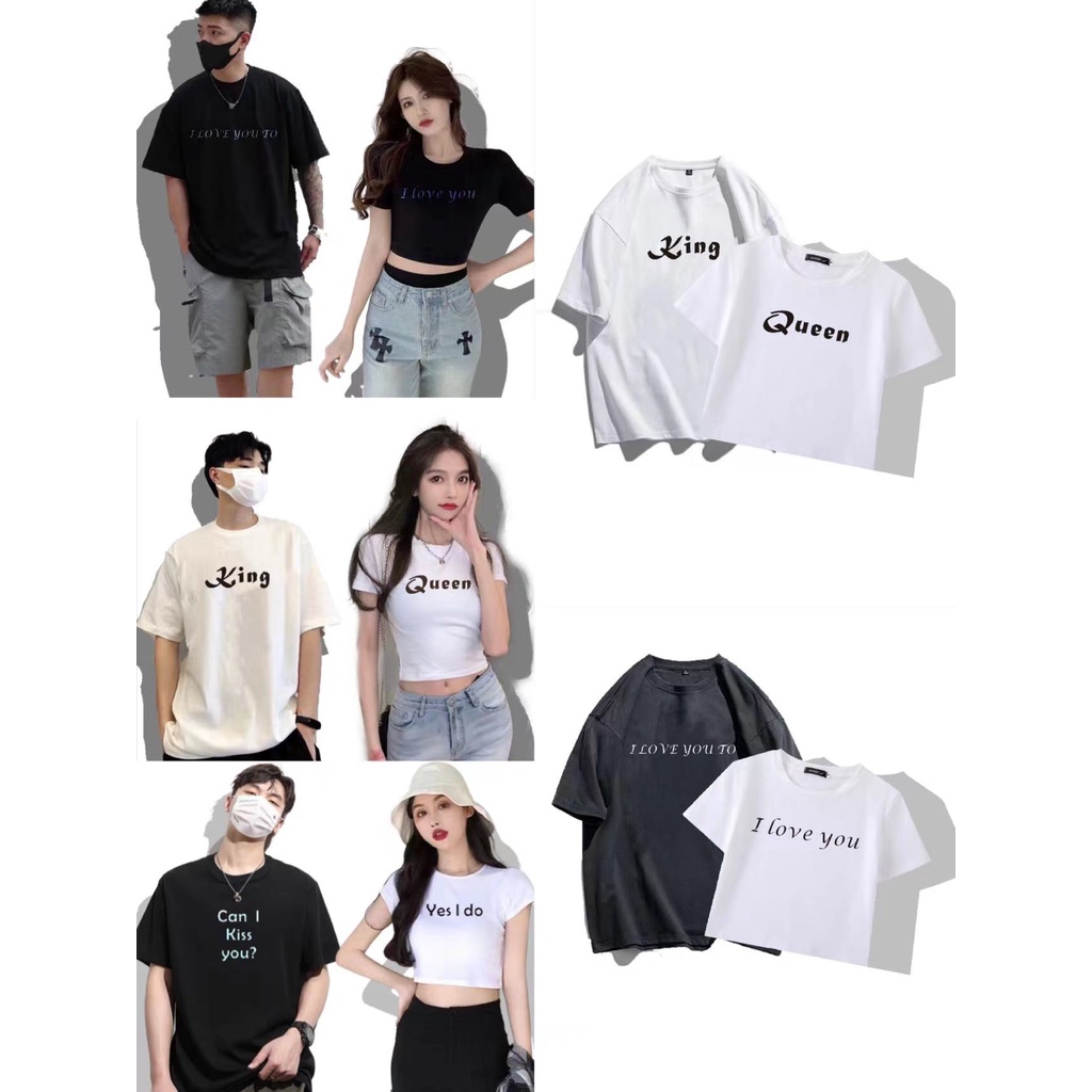 4 design sale Lagre T shirt crop top couple sets 2 in 1 fashion korean cotton round neck shirt Shopee Philippines