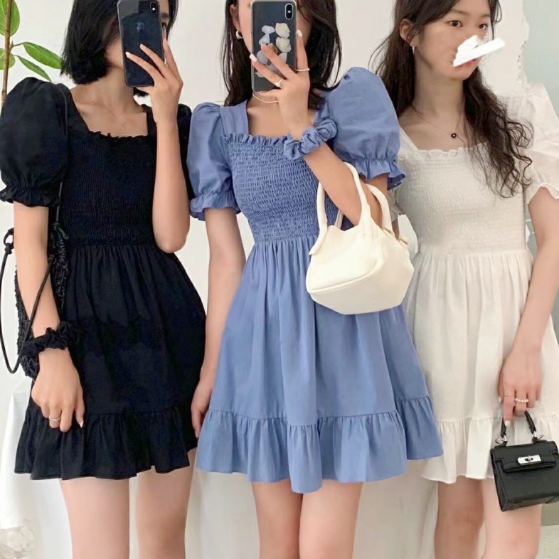 Mini plain dress for women casual korean summer dress for woman