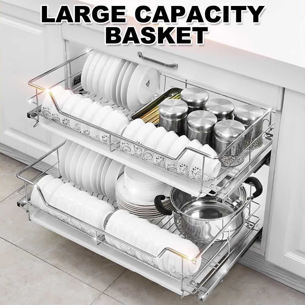 22*16 " 2 in 1 Pull Out Basket Doublelayer Shelf Storage Rack for