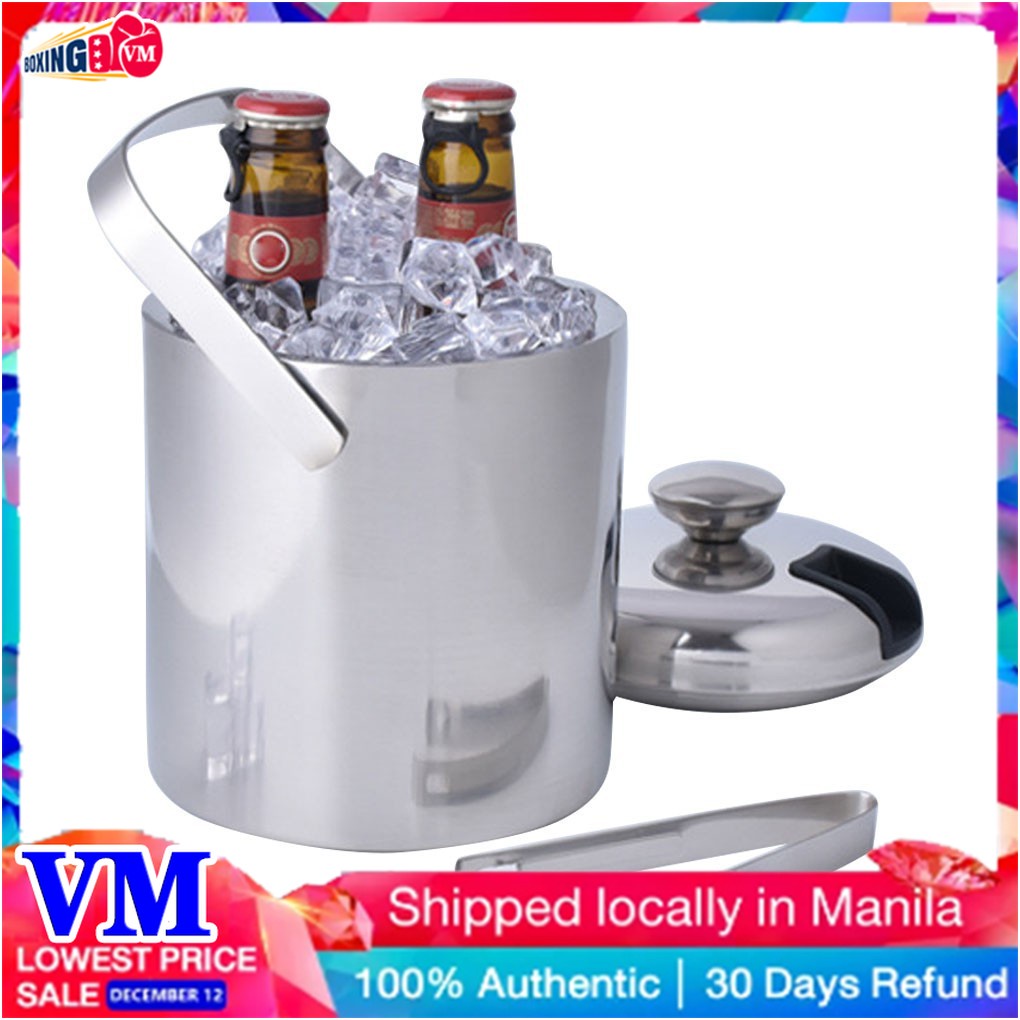 Insulated double wall ice bucket, stainless steel Party champagne beverage bucket with pliers