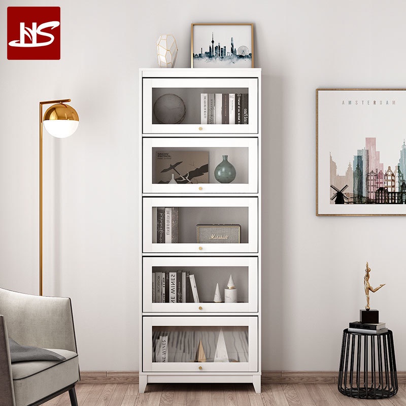 HS Simple Modern Bookcase With Glass Door Storage Nordic Floor