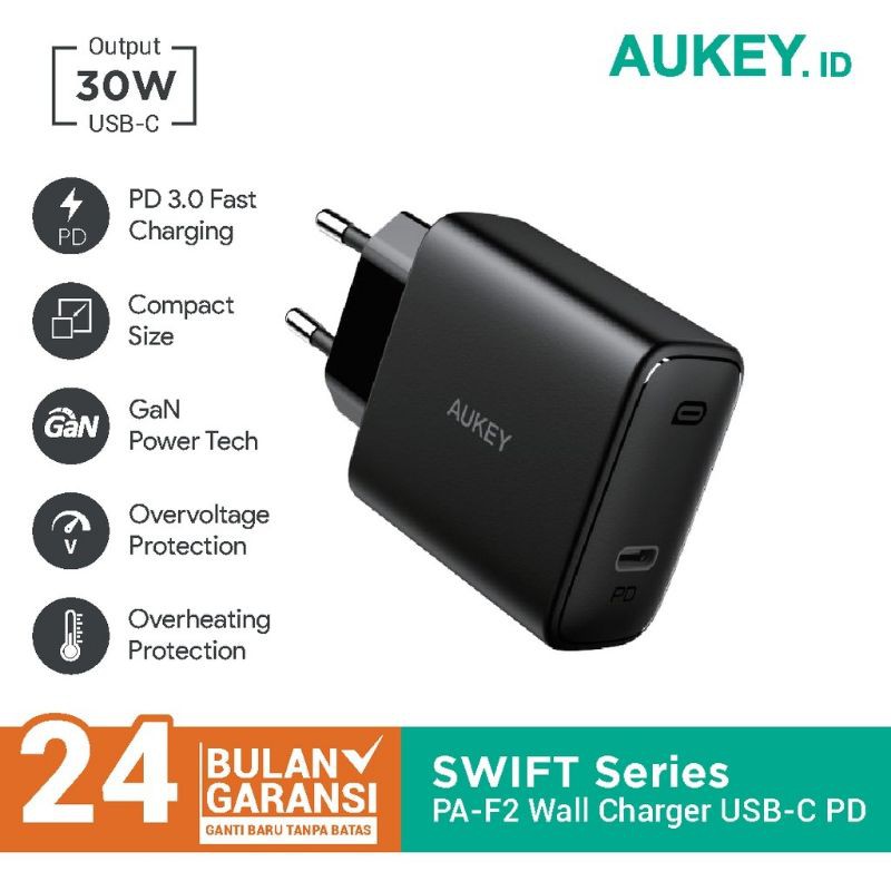 Aukey Wall Charger PA-F2 Swift Series 30W PD Charger 500481 Original ...