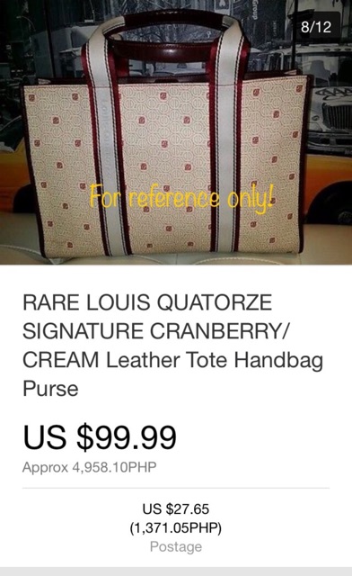RARE LOUIS QUATORZE SIGNATURE CRANBERRY/ CREAM Leather Tote Handbag Purse