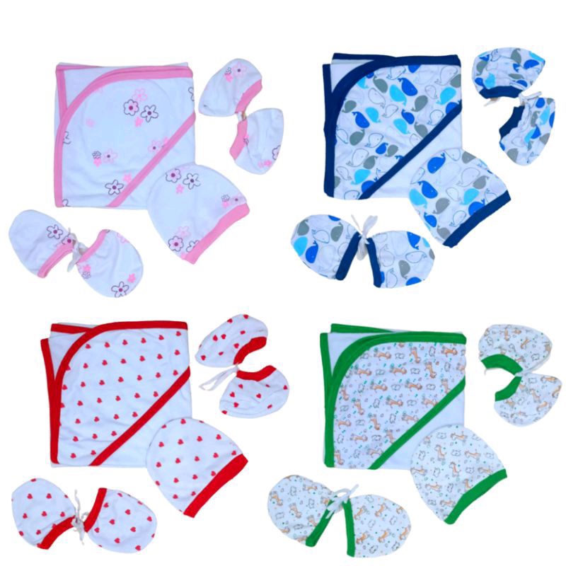 Cute Printed 6in1 Newborn Recieving Set(Blanket, Bonnet, Mittens ...
