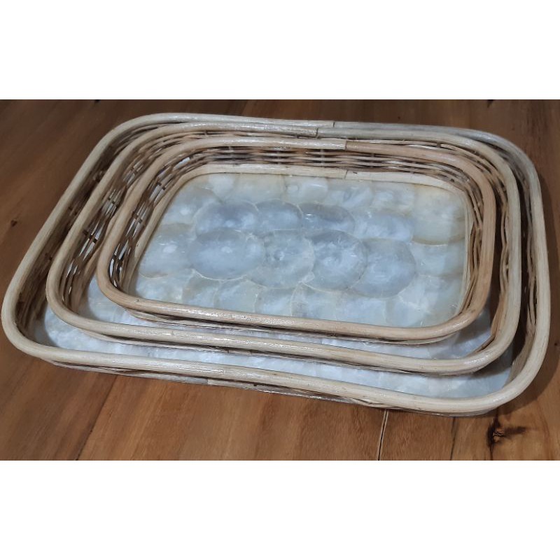 Capiz Made Rectangular Tray (Set) | Rattan with capiz tray Set of 3 ...