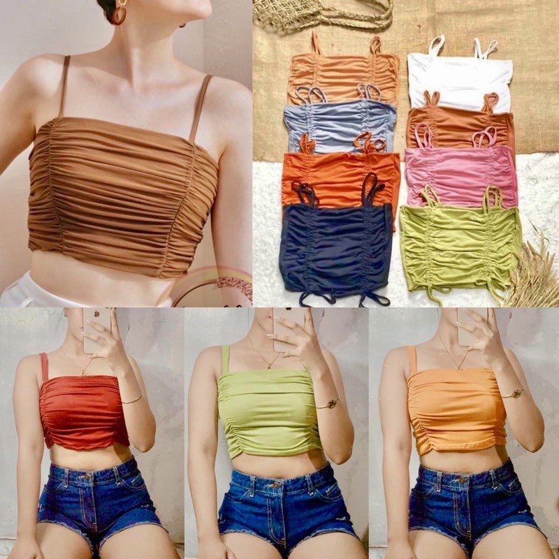 NB Spaghetti Double Garter String Crop Top Plain Color | Shopee Philippines