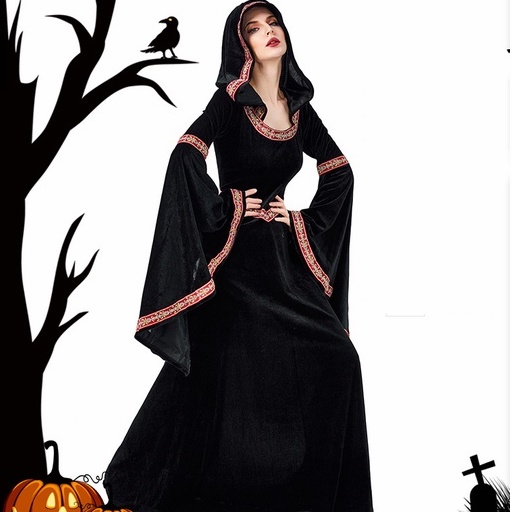 Women Girls Clothes Fancy Dress Large Trumpet Sleeve Female Wizard Robe