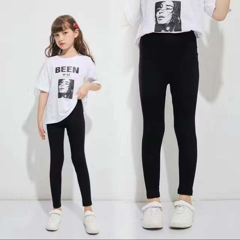 Cotton Stretchable Girl's Plain Black Legging