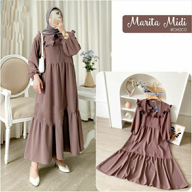 Bahan:crinkle PREMIUM // Size S,M,L,XL] MARITA Midi DRESS Latest model ...