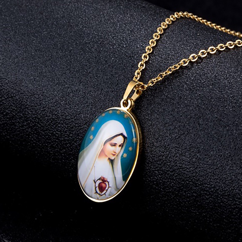 Catholic Our Lady Of Guadalupe Pendant Necklace Virgin Mary Sacred Heart Religious Art Vintage