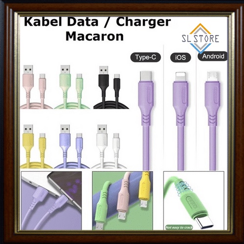 Sl MACARON DATA CABLE 2A FAST CHARGING USB V8/MICRO / TYPE C / MARON ...