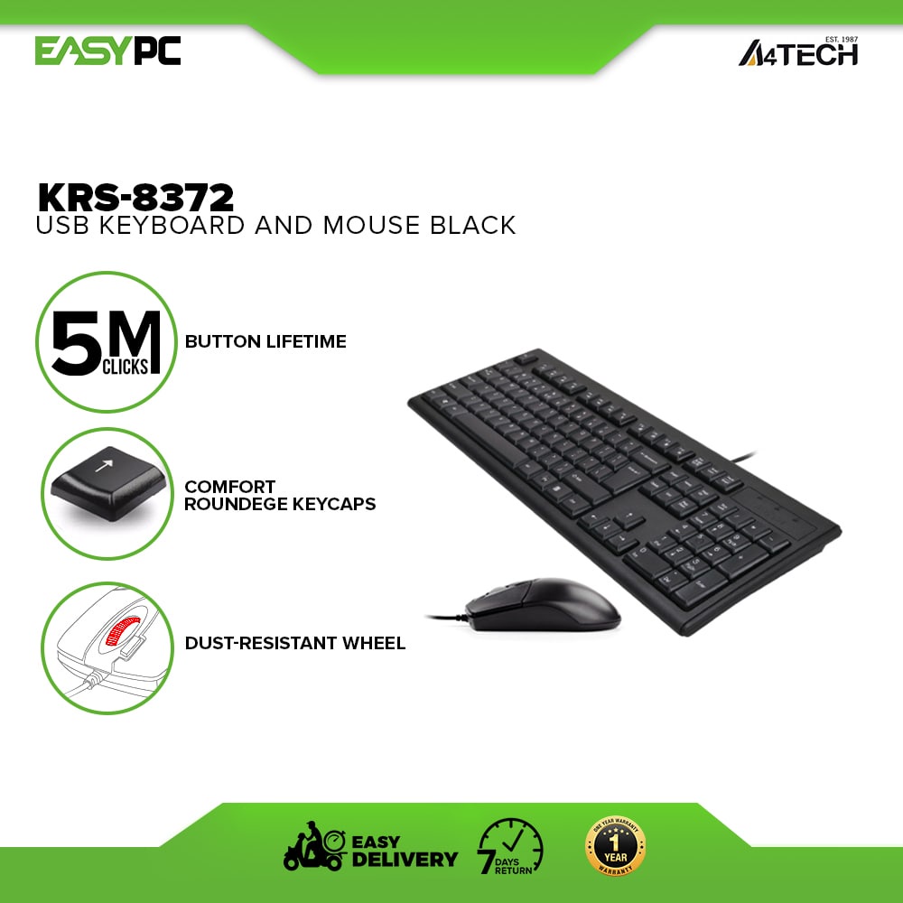 A4tech KRS-8372 Keyboard and Mouse Usb Bundle Black, A4 Tech KRS 8372 A ...