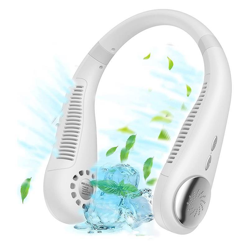 Hanging Neck Fan 2400mAh Recharge Portable Cooling Fan USB Leafless 360 ...