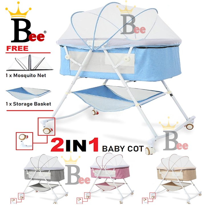 2 IN 1 Solid Baby Cot Bed Rack Rocking Chair Rocker Swing Cradle with ...