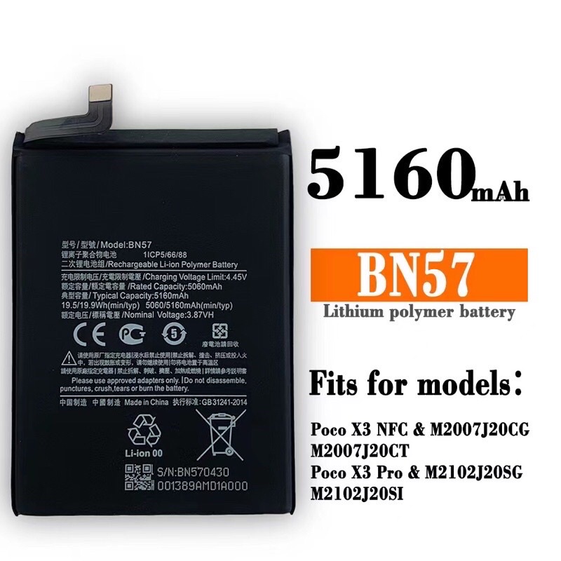 Xiaomi Poco X3 NFC Battery BN57 M2007J20CG M2007J20CG 460200003J1G SERVICE  PART