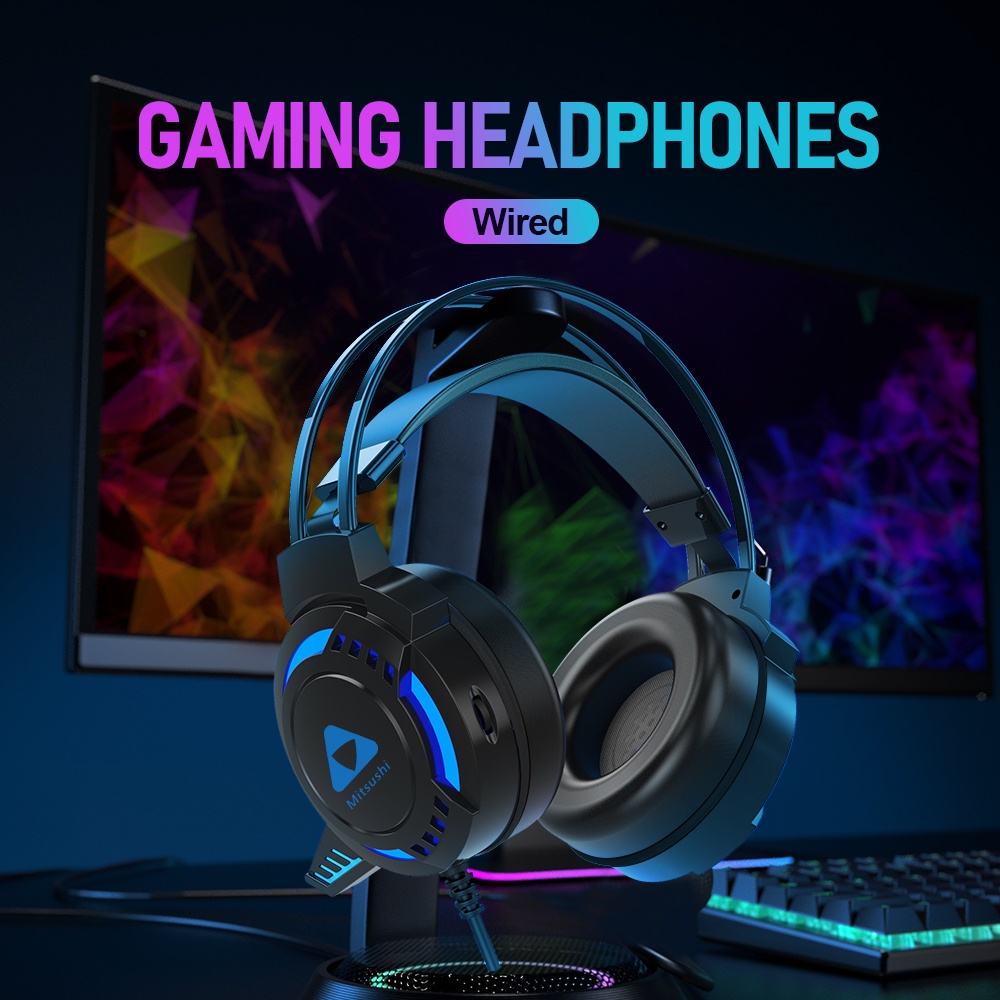 Rapow by Mitsushi Gaming Headset With Mic Noise Cancelling RGB Wired