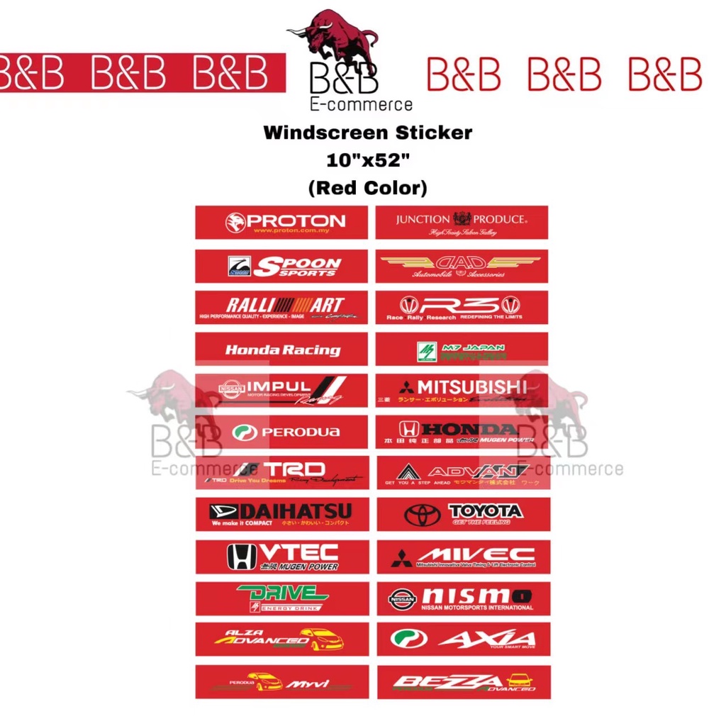 Car Windscreen Windshield Sticker (RED) - 52inch x 10inch R3 Toyota ...