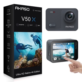 AKASO V50X Native 4K30fps WiFi Action Camera with EIS Touch Screen 4X Zoom  131 feet Waterproof Camera Remote Control Sports Camera with Helmet  Accessories Kit (Ship From Malaysia) Akaso V50 x