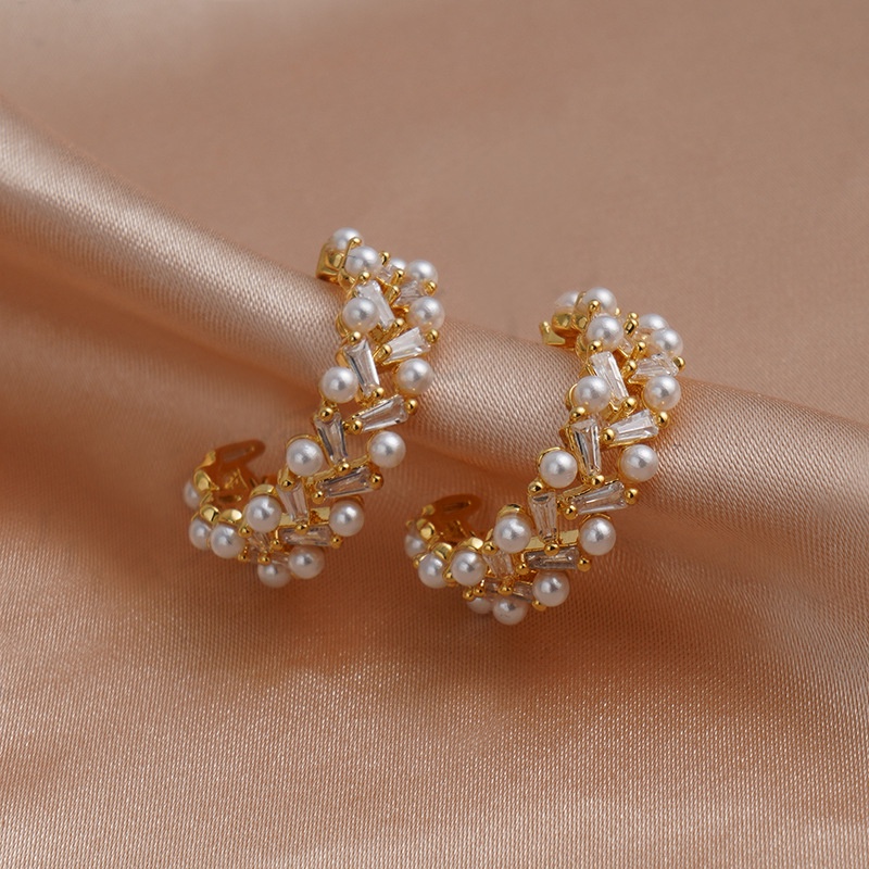 COD ☼GRACE JUN High Quality CZ Pearl Hoop Clip on Earrings No Pierced