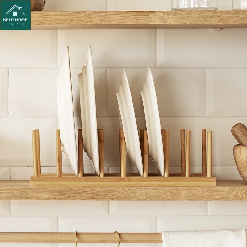 Keep Home Bamboo Plate Racks Solid Wood Multipurpose Shelves Drainboard