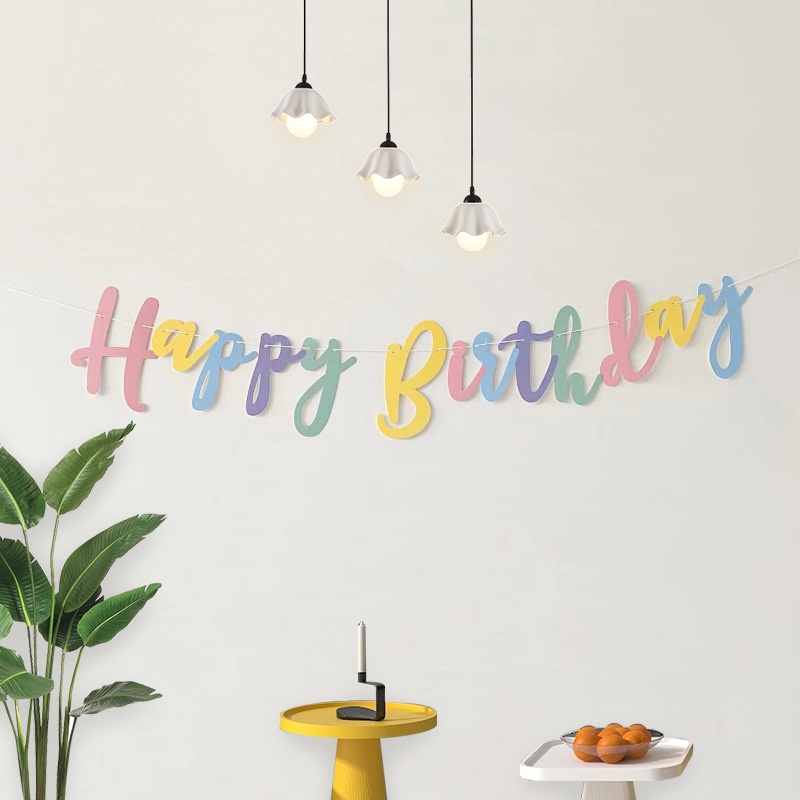 INS Macaroon Script Happy Birthday Banner Baby Shower Pink Yellow Blue ...