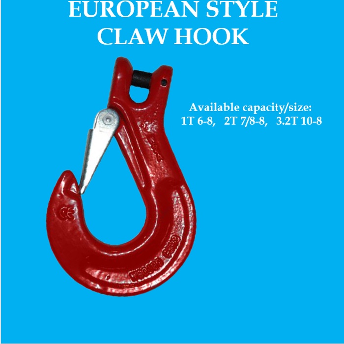 1T 2T 3.15T European Style Claw Hook Chain Hooks with Latch Clevis Slip