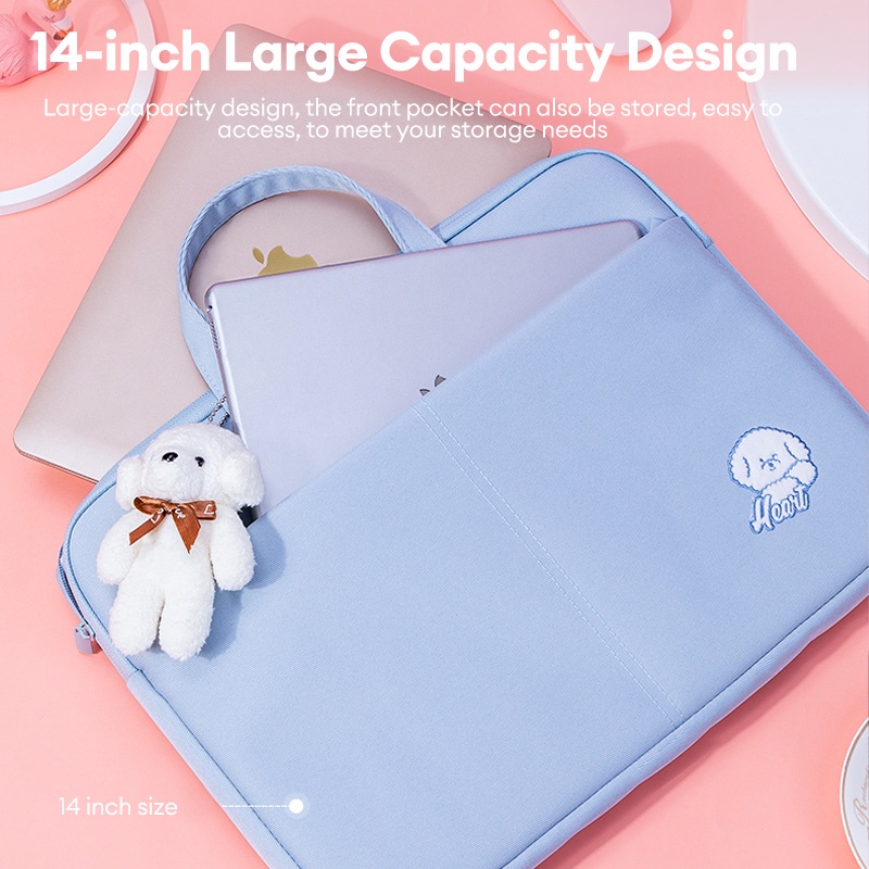 Deli 63756 Portable Laptop Handbag Briefcase 14" with Bear Keychain