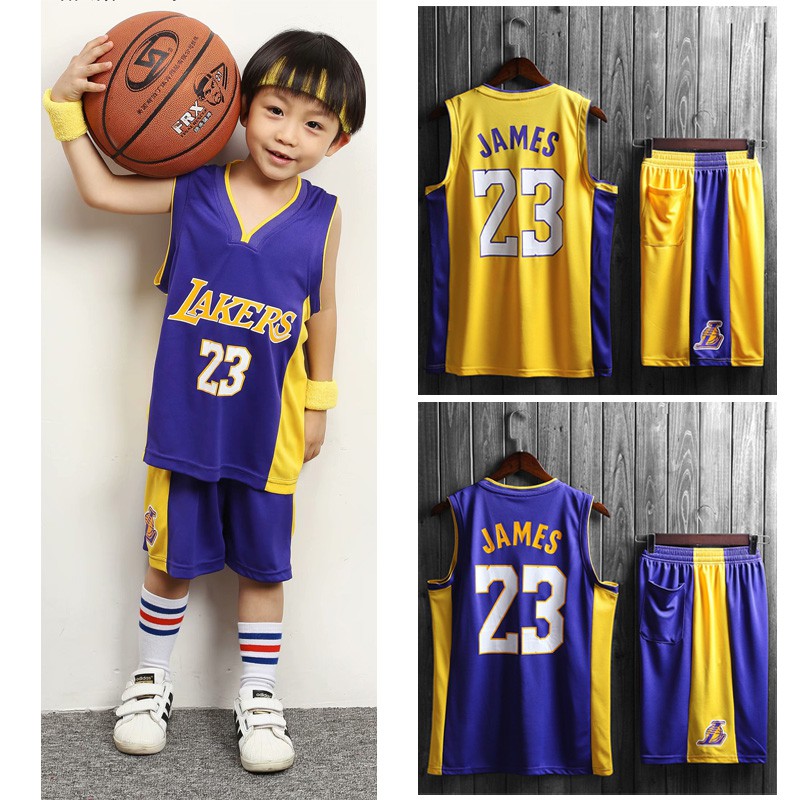 jerseys，Lakers Lebron James # 23 Kids Youth Vest Shorts 2-Piece