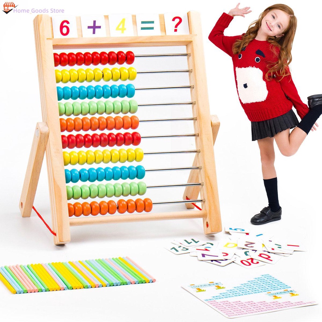 Wooden Abacus for Kids Math 10-Row Wooden Frame Abacus with Multi-Color ...