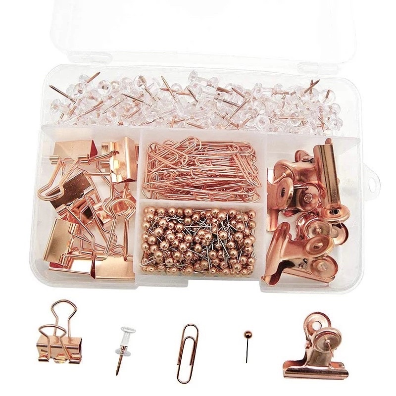 500pcs/box Rose Gold Metallic Series Binder Clips/PaperClips/Map Tacks ...