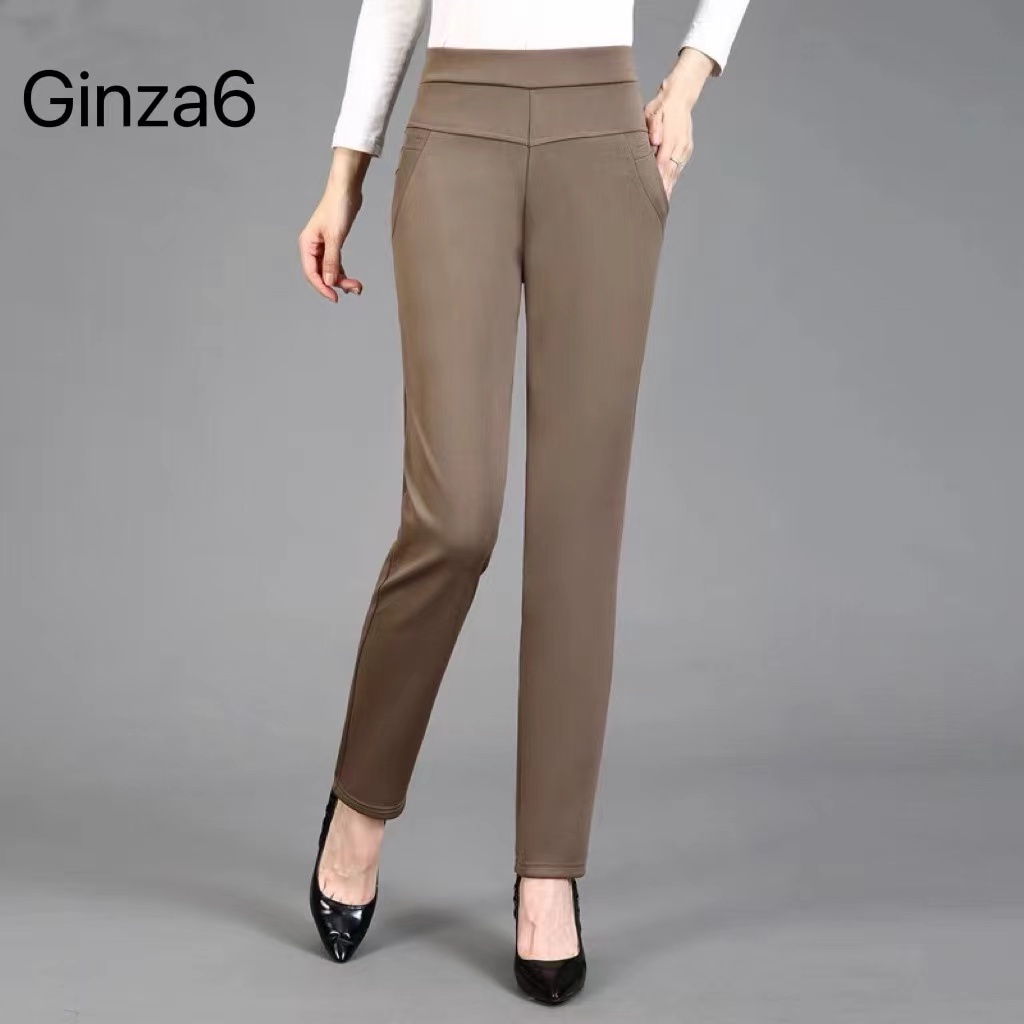 Ginza6 Korean high waist pants for women casual crop straight suit slim fit  trousers 5581#