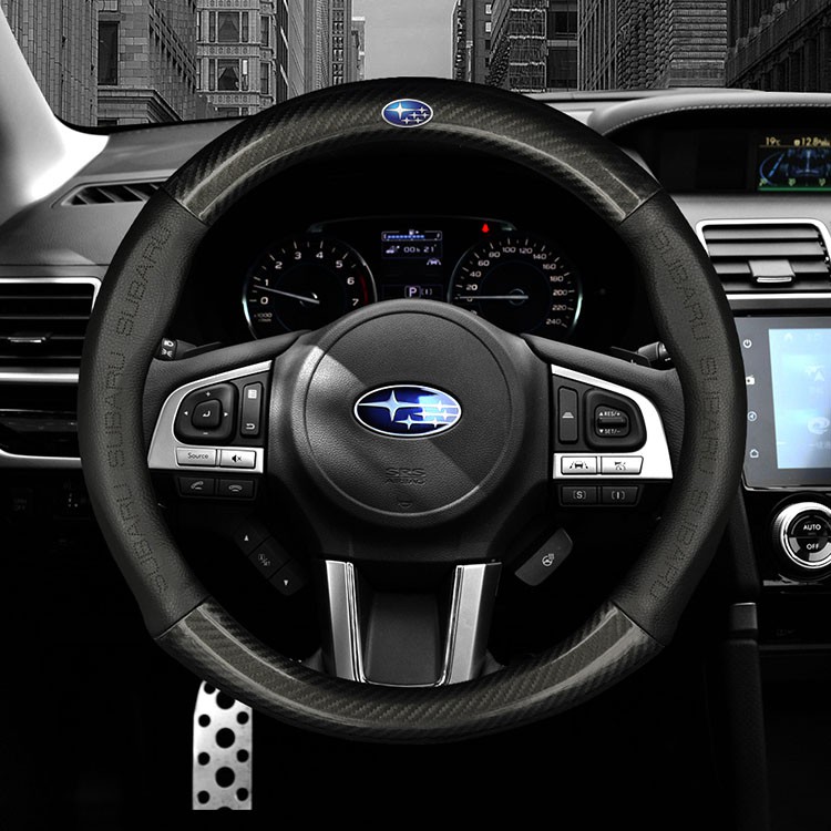 Subaru Carbon Fiber Leather Car Steering Wheel Cover Fit XV Forester