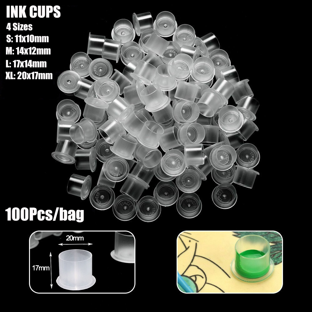 100/50pcs Tattoo Ink Cup with Base Plastic Transparent Permanent Makeup ...