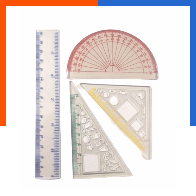 Geometric Set 4-Piece Ruler Clear Bag Half Circle Wood Scene Cash On ...