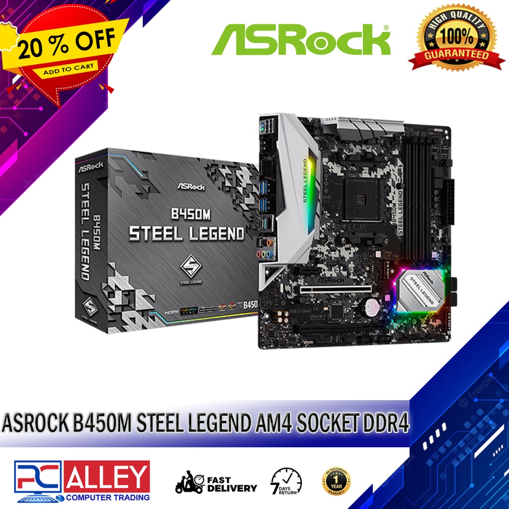 ASROCK B450M STEEL LEGEND DESKTOP COMPUTER GAMING MOTHERBOARD AM4