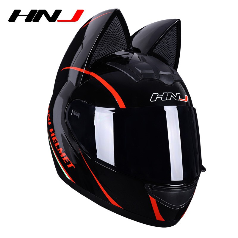 HNJ Full face helmet motorcycle riding helmet safety Racing windproof  helmet personality Cat ears