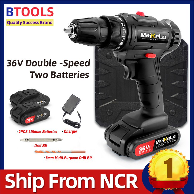 BTools Cordless 36V Electric Drills Double-Speed With 2 Li-ion ...