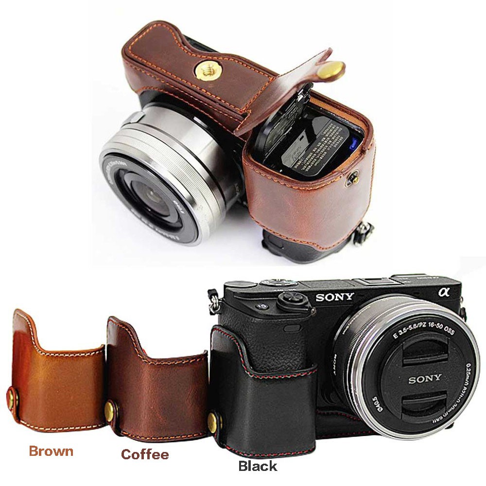 PU Leather Half Case for Sony A6000 A6100 A6300 A6400 ILCE-6400 ILCE ...