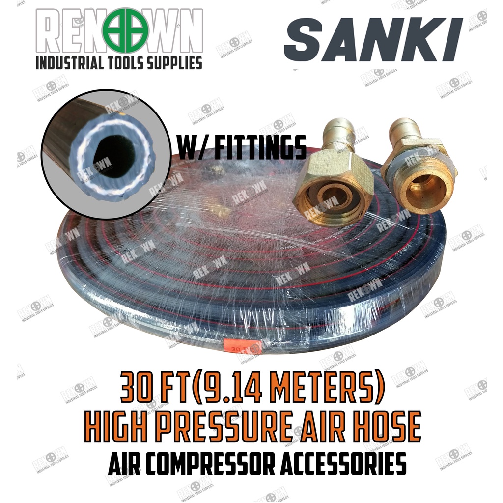 SANKI HighPressure Air Hose with Fittings For Air Compressor (30ft