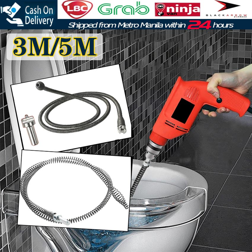 【Fast Delivery】5m Toilet Plunger Electric Drill Spring Tube Clog ...