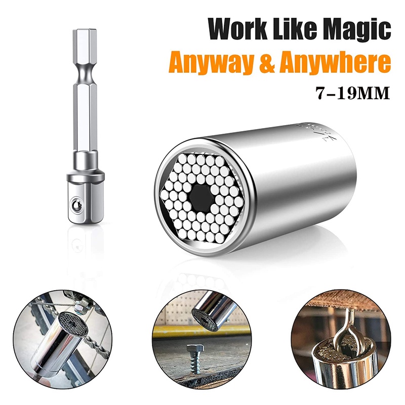 SKYCABIN Super Universal Socket Wrench Set – 7mm To 19mm & 1/4″ To 3/4″ With Power Drill Adapter, 54 Spring Pins – Gift For Men, Dad, Husband