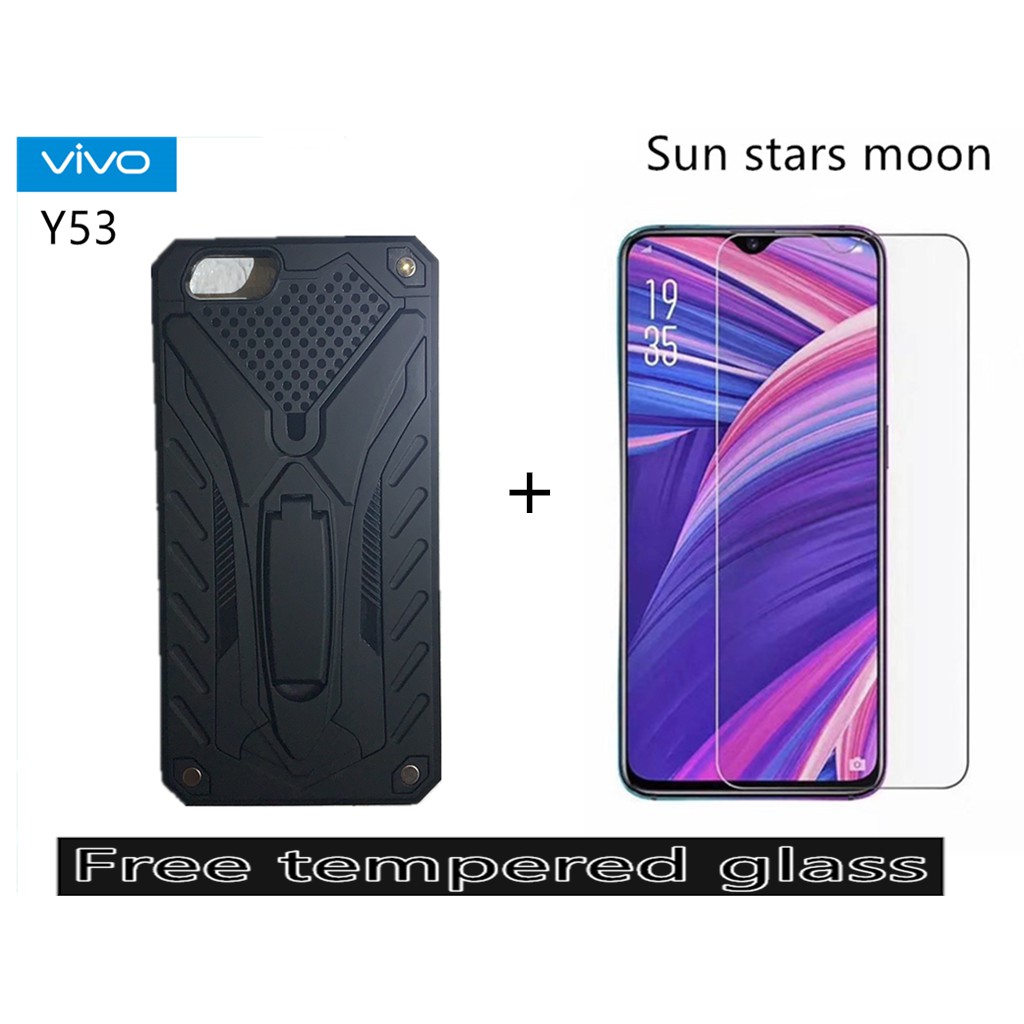 Vivo Y53 Robot Armor Case with Stand Shockproof Case Free tempered glass