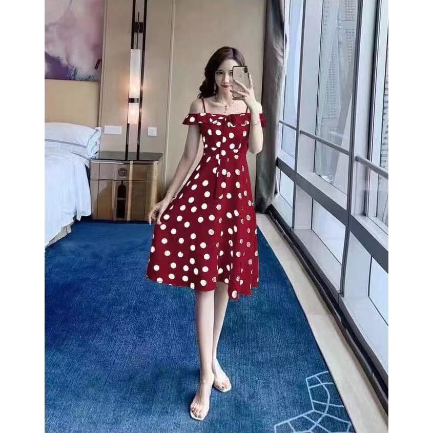 Korean Polka Dot off shoulder dress Shopee Philippines