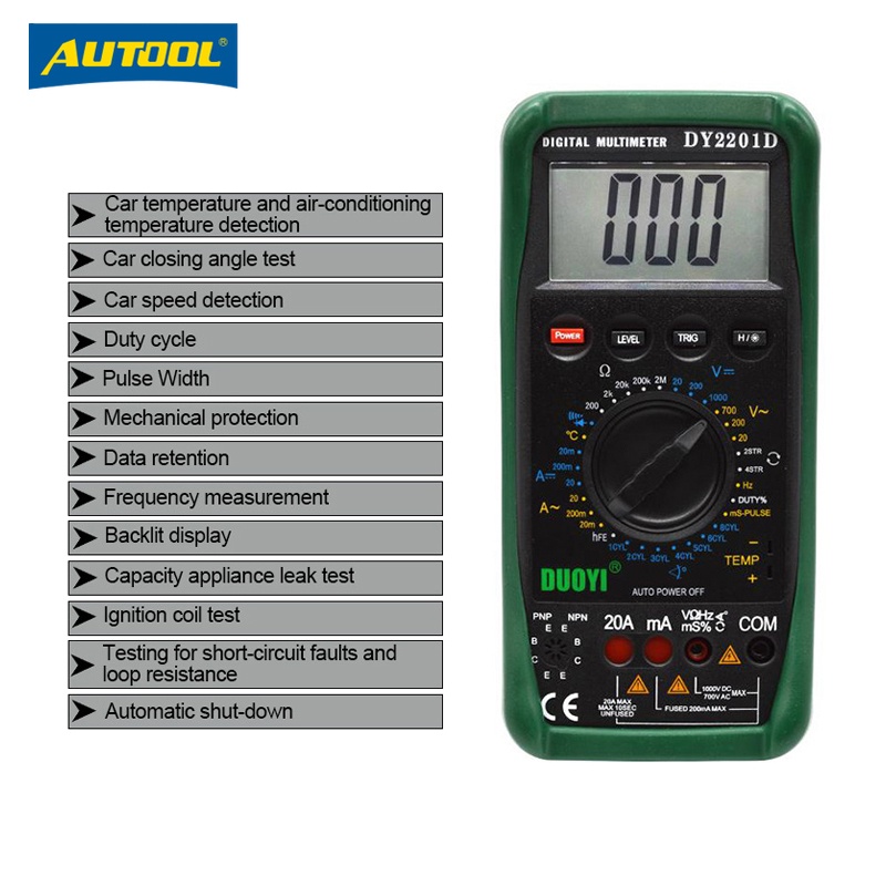 AUTOOL LCD Digital Car Multimeter With RPM Resident Non-Contact Speed ...