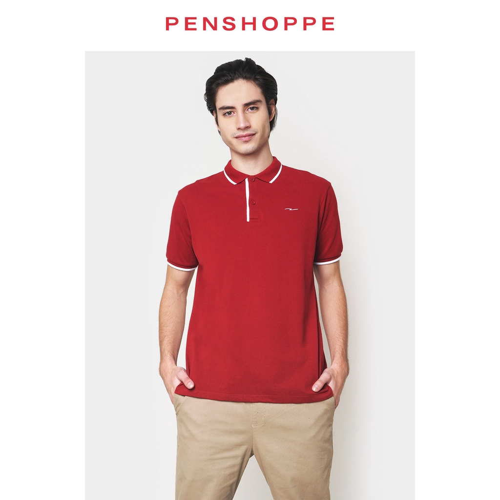 Penshoppe Polo With Contrast Tipping For Men Maroon Mustard