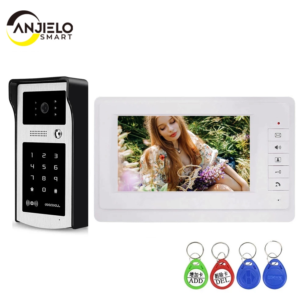 ANJIELO 7'' Home Wired Video Intercom RFID Video Camera Door Phone ...