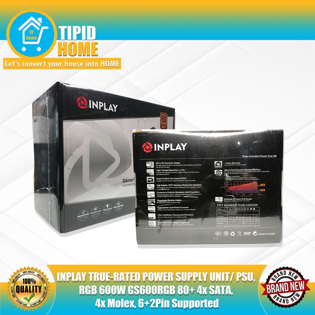 INPLAY TRUE-RATED POWER SUPPLY UNIT/ PSU, RGB 600W GS600RGB 80+ 4x SATA ...