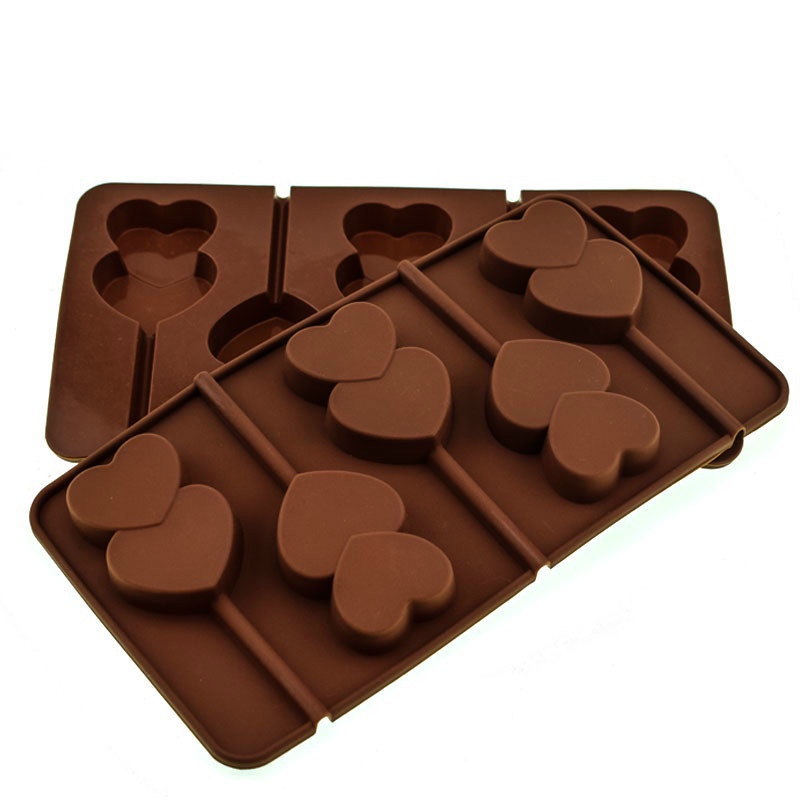 5 Compartment Love Hearts Shape Silicone Lollipop Molds Chocolate Candy ...