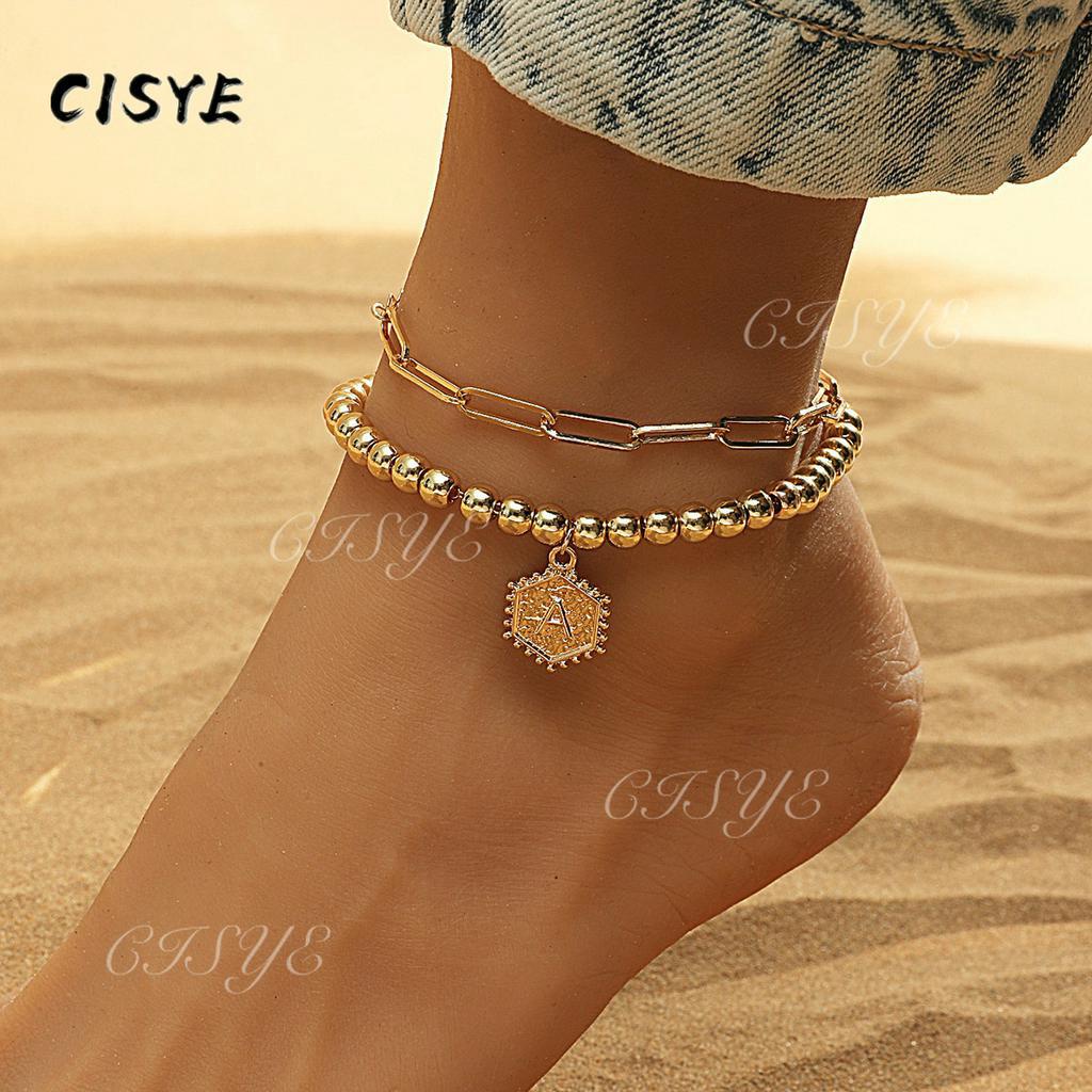 Anklet Set Paper Clip Bracelet Letter Anklet Subbeach Geometric