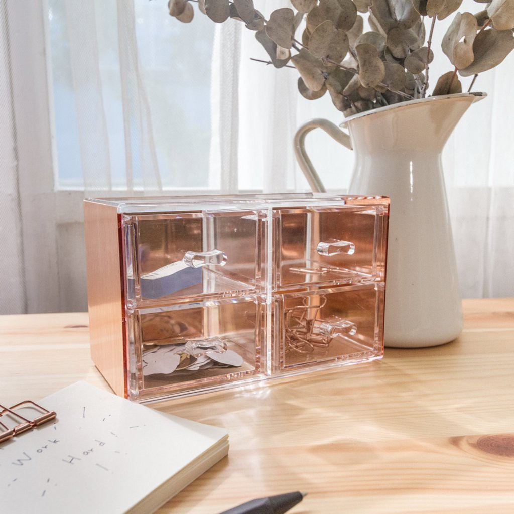 Moosy Life Acrylic 4-Drawer Rose Gold Desktop Organizer | Shopee ...
